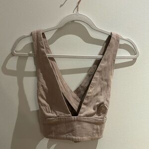 Aritzia Wilfred Linen Plunge Neck Cross Back Crop Top